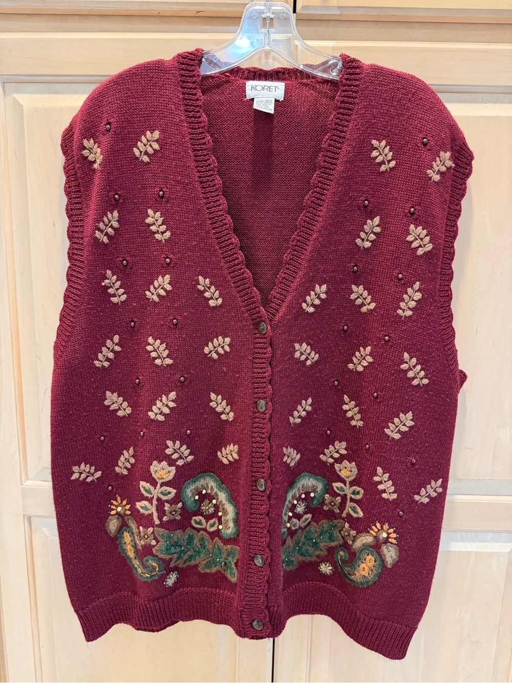 Koret Burgundy Embroidered Button-Front Vest 2X